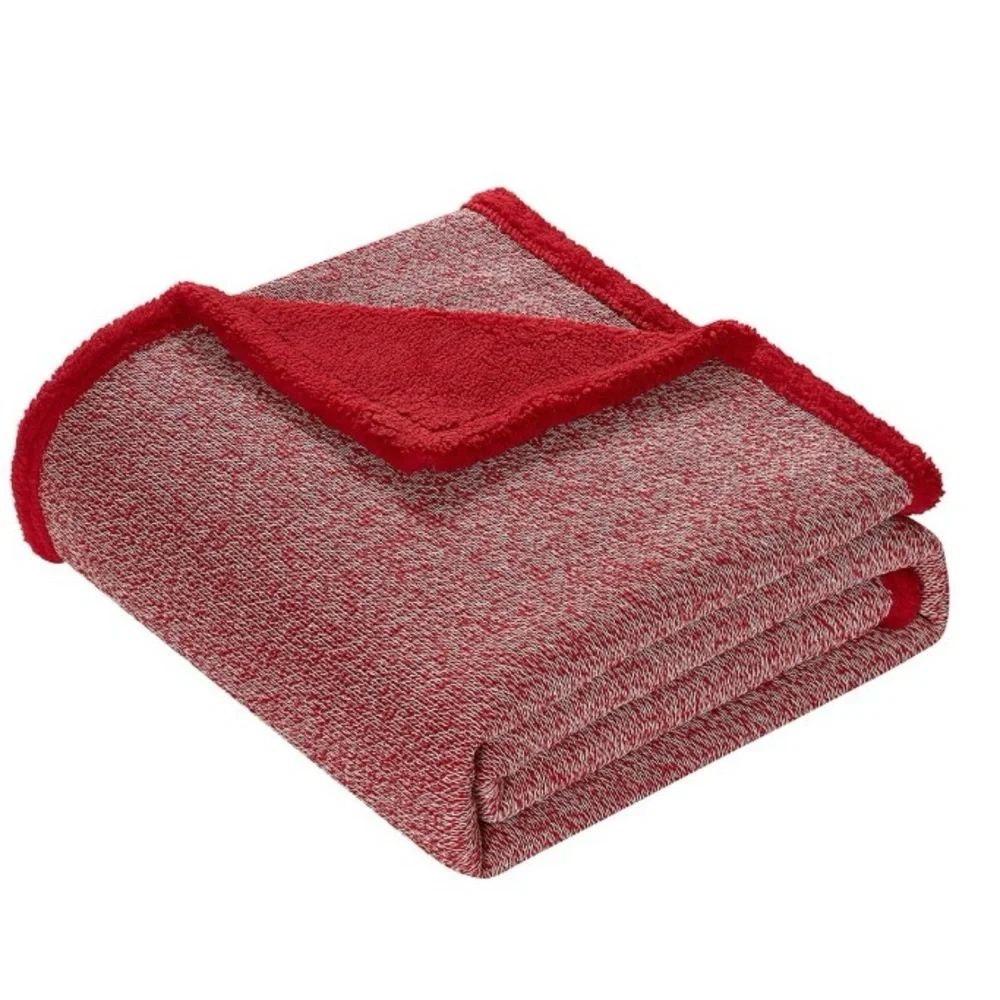 Fleece Heathered Knit Throw Sherpa Reverse Red Perfect 4 Anytime Of The Year